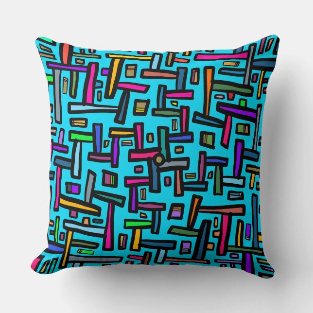 Blue pattern doodle throw pillow (Front)