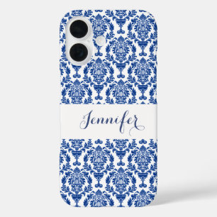 Blue Pattern French Country Name iPhone 16 Case