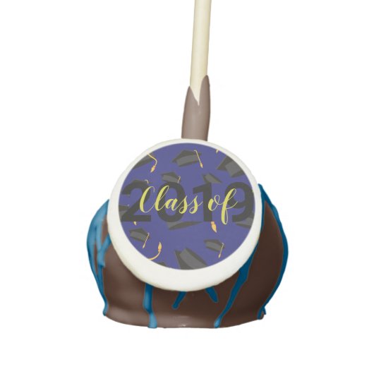 Blue Pattern Graduation Cap Class of 2019 Cake Pops (Front)