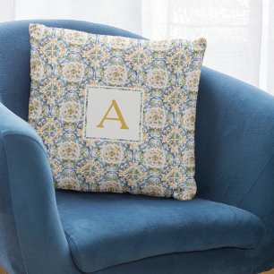 Blue Pattern Monogram Throw Pillow