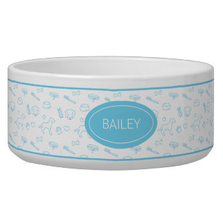 Blue Pattern Of Cute Dog Things With Custom Name Bowl