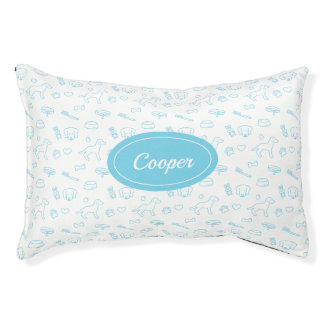 Blue Pattern Of Cute Dog Things With Custom Name Pet Bed