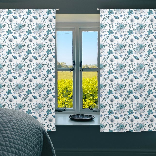 Blue pattern of flowers and leaves sheer curtains (Creator Uploaded)