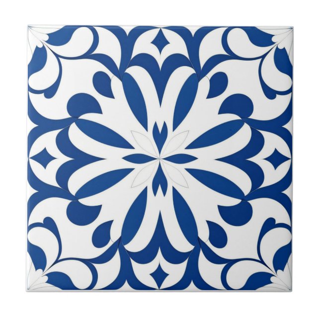 Blue pattern on white background ceramic tile (Front)