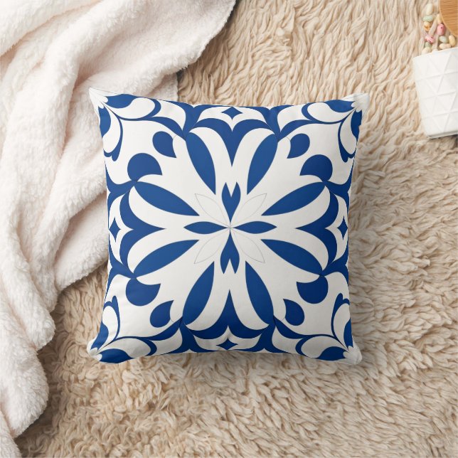 Blue pattern on white background throw pillow (Blanket)