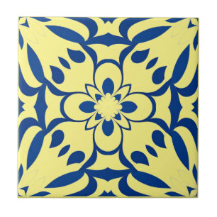 Blue pattern on yellow background ceramic tile