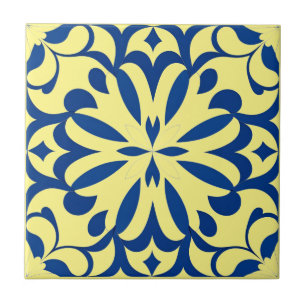Blue pattern on yellow background ceramic tile