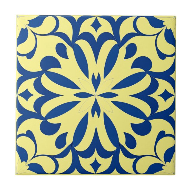 Blue pattern on yellow background ceramic tile (Front)