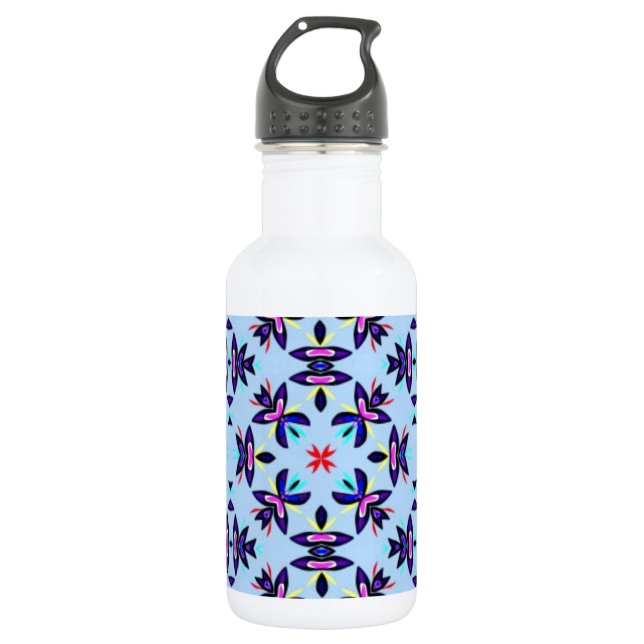 Blue Pattern Retro Art Water Bottle (Front)