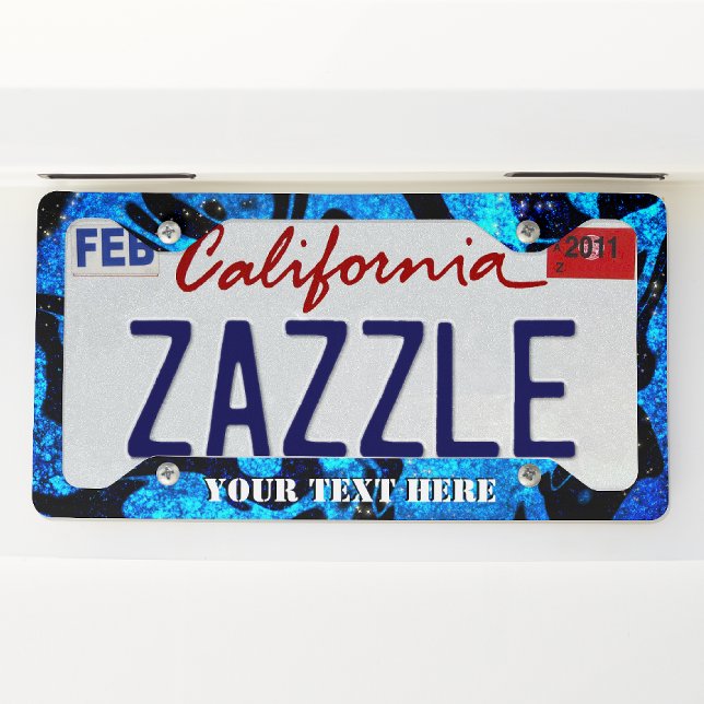Blue pattern seas  faux glitter with custom text license plate frame (Creator Uploaded)