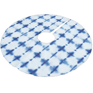 Blue Pattern Shibori Tie Dye Print Brushed Polyester Tree Skirt