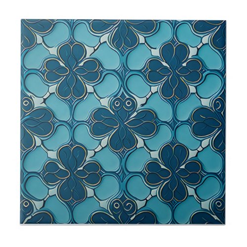 blue pattern vintage art nouveau ceramic tiles