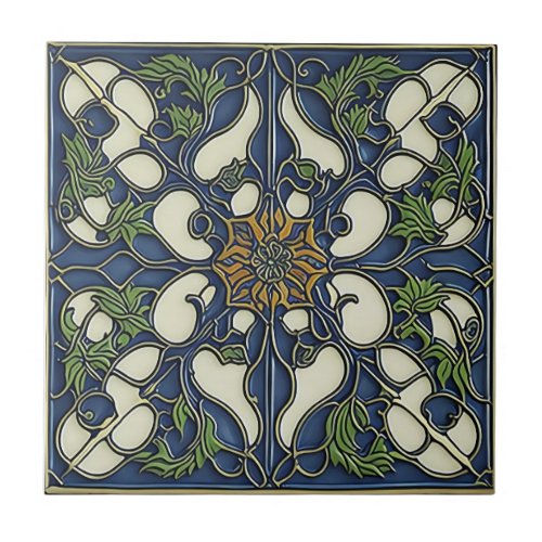 blue pattern vintage art nouveau ceramic tiles