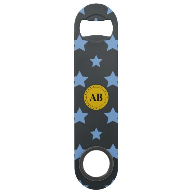 Blue pattern with stars speed bottle opener (Front)