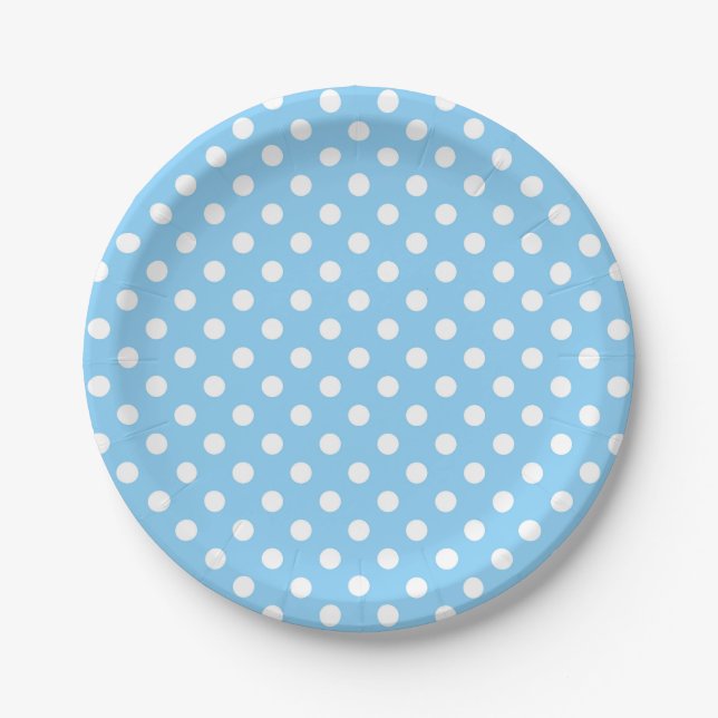 blue pattern with white polka dots  paper plates (Front)