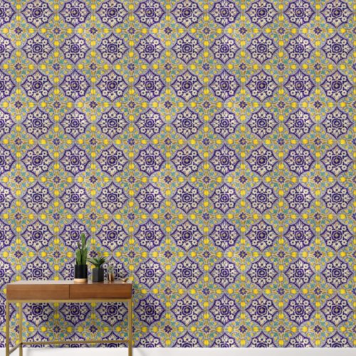 Blue Pattern Yellow Blossoms  Wallpaper