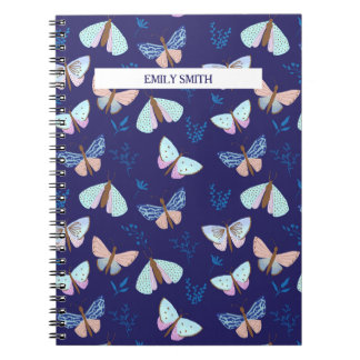 Blue Patterned Butterfly Notebook with Pink Accent