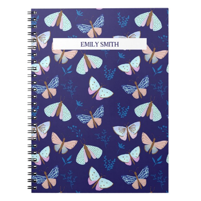 Blue Patterned Butterfly Notebook with Pink Accent (Front)