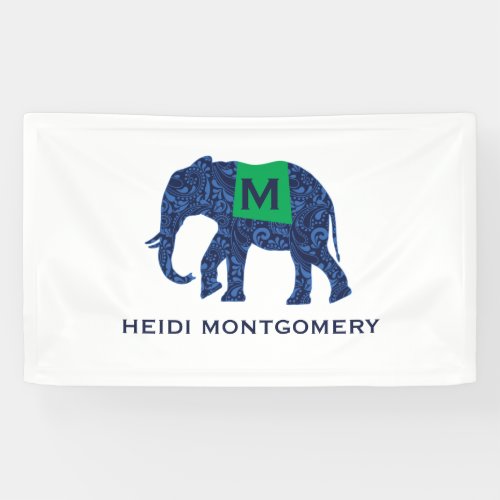 Blue Patterned Elephant with Monogram Banner