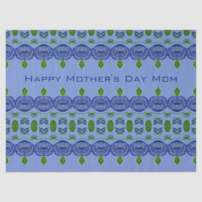 Blue Patterned Happy Mothers Day Tissue Paper (Front)