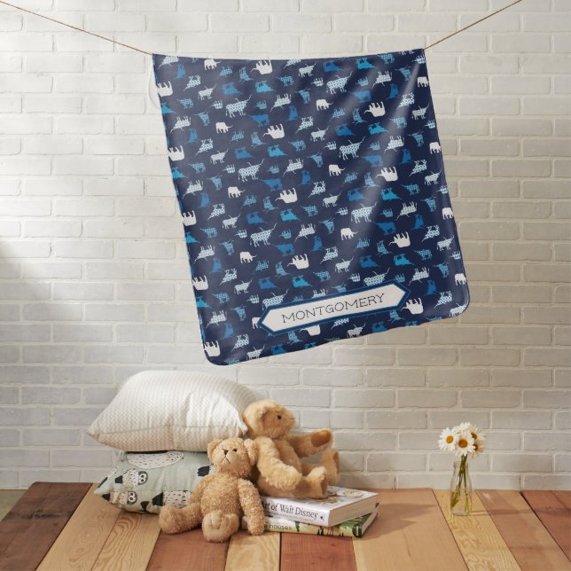 Blue Patterned Longhorns Pattern Baby Blanket (In Situ)