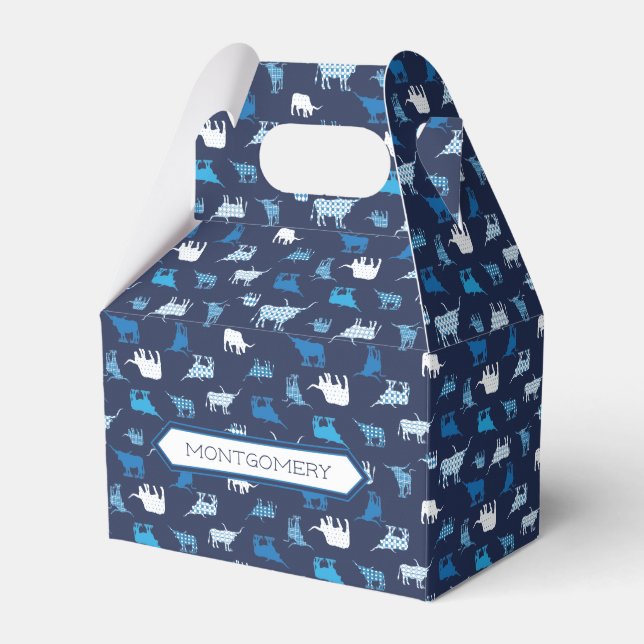 Blue Patterned Longhorns Pattern Favor Boxes (Front Side)