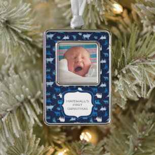Blue Patterned Longhorns Pattern Photo Christmas O Ornament