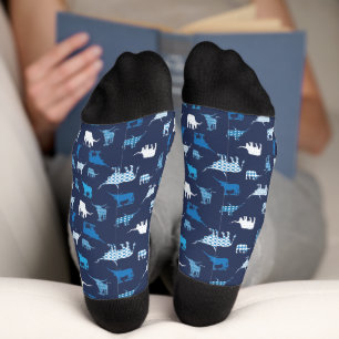 Blue Patterned Longhorns Pattern Socks