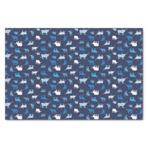 Blue Patterned Longhorns Pattern Tissue Paper