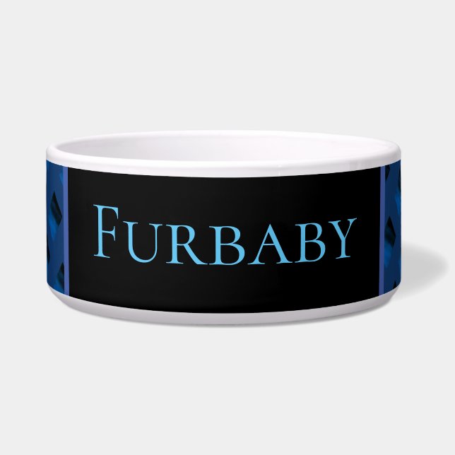 Blue patterned pet bowl. bowl (Front)