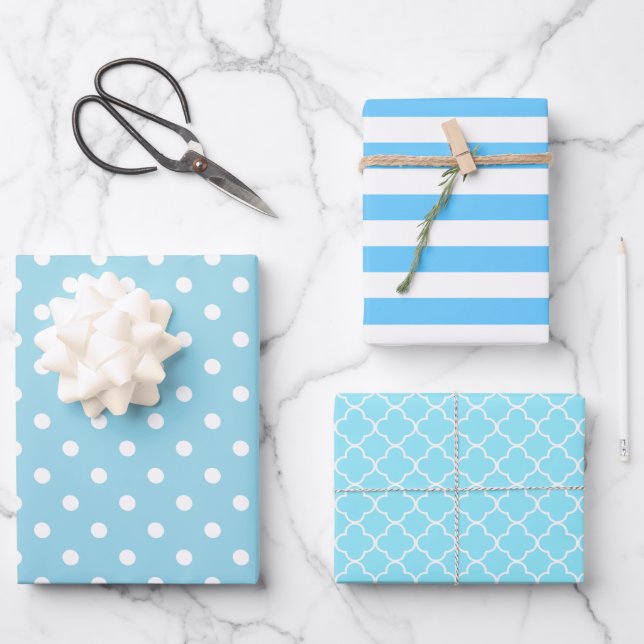 Blue Patterned Wrapping Paper Sheets (Front)