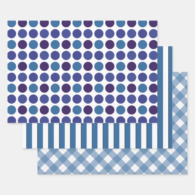 BLUE PATTERNS WRAPPING PAPER SHEETS (Set)