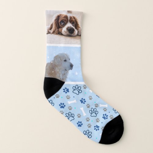 Blue Paw  Bone Pattern Custom Pet Photo Socks