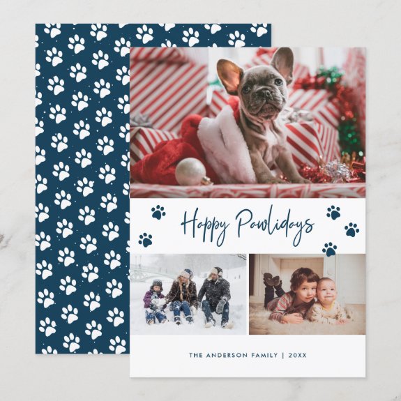 Blue Paw Print 3 Photo Collage Happy Pawlidays Pet