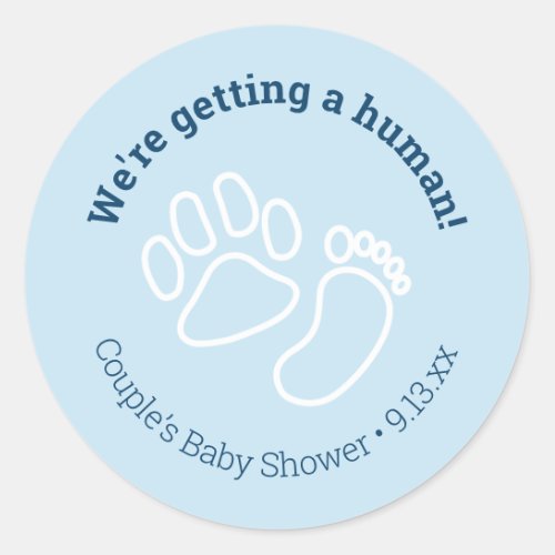 Blue Paw Print  Baby Foot Dog Baby Shower Classic Round Sticker