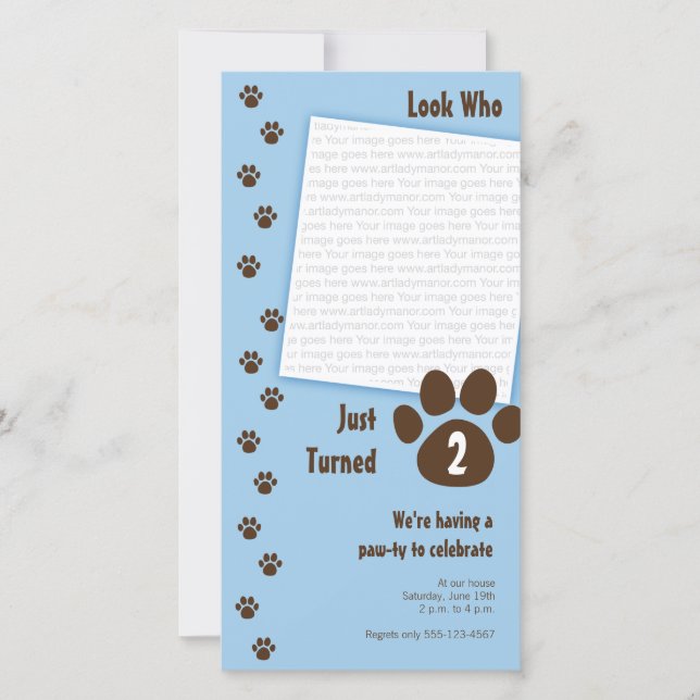 Blue Paw Print Birthday Invitation (Front)