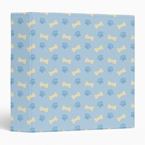 Blue Paw Print Bone Pattern 3 Ring Binder