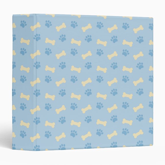Blue Paw Print Bone Pattern 3 Ring Binder (Front/Spine)