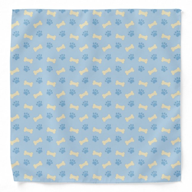 Blue Paw Print Bone Pattern Bandana (Front)