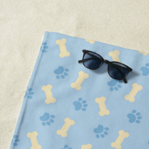 Blue Paw Print Bone Pattern Beach Towel