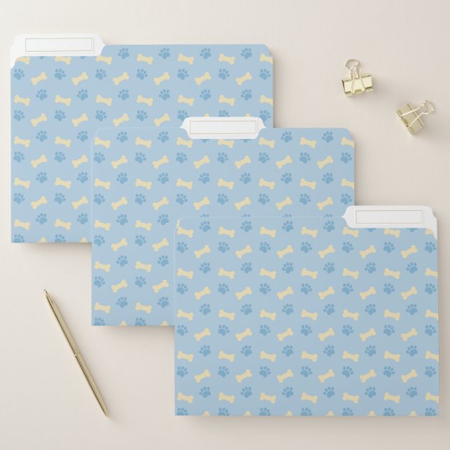 Blue Paw Print Bone Pattern File Folder (Set)