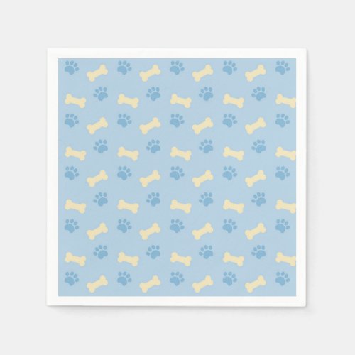 Blue Paw Print Bone Pattern Paper Napkins