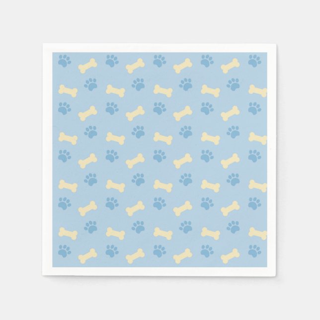 Blue Paw Print Bone Pattern Paper Napkins (Front)