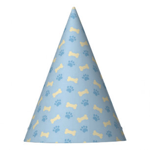 Blue Paw Print Bone Pattern Party Hat