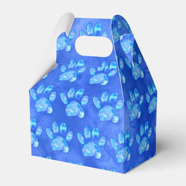 Blue Paw Print Custom Watercolor Favor Boxes (Front Side)