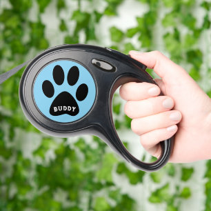 Blue Paw Print Dog Name Retractable Pet Leash