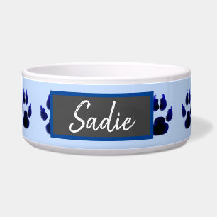 Blue Paw Print Dog's Food Bowl