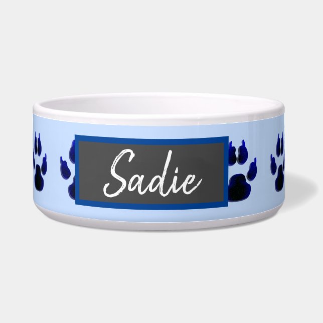 Blue Paw Print Dog's Food Bowl (Front)