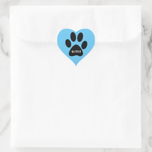 Blue Paw Print Heart Sticker with Name