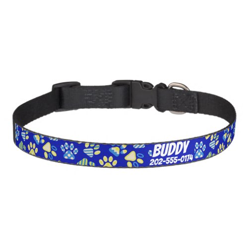 Blue Paw Print Name Pet Collar